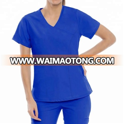 Traditional Polyester Spandex Stretch Medical Y-neck Scrubs (No Ironing needed), nursery Shirt, dental gown, doctor uniform