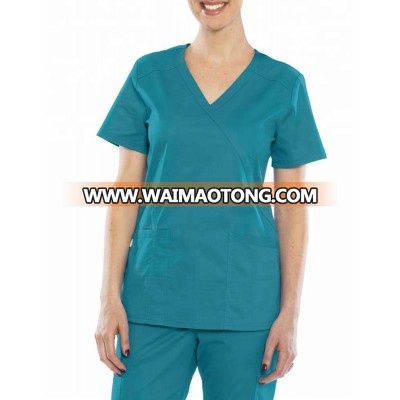 Stylish Polyester/Cotton Medical Y-neck Scrubs with Pen Pocket, Nursery Shirt, Dental Gown, Doctor Uniform