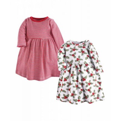 Stripe And Printed Flower Organic Cotton Girl Dress