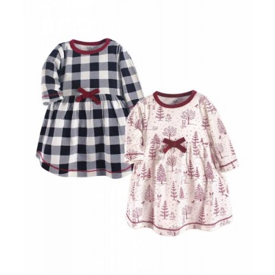 Cross Stripe And Printed Pine Tree Organic Cotton Girl Smock Dress